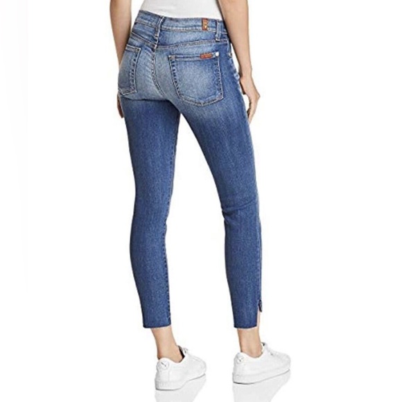 NWOT 7 For All Mankind Ankle Skinny Jeans in Distressed with Daisies, size 26 - Picture 10 of 16